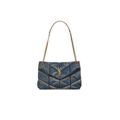 YSL PUFFER SMALL IN SUEDE AND DENIM 5774762PT674575 (29*17*11cm)